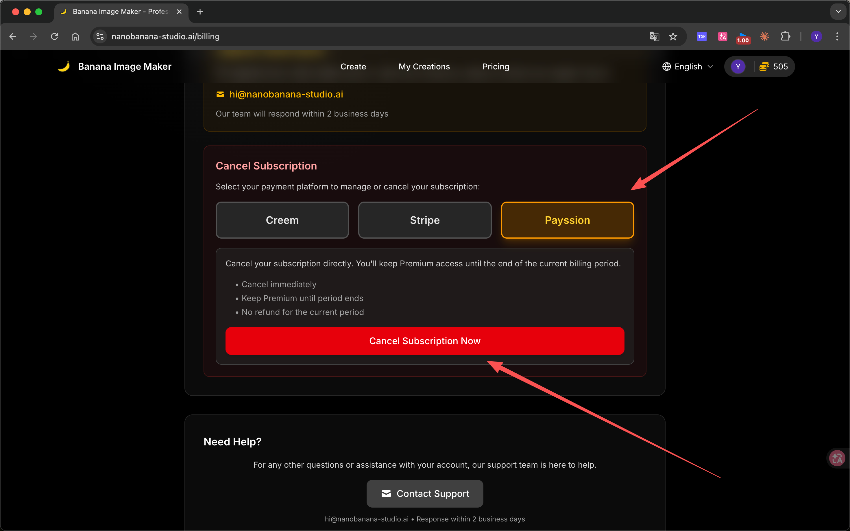 Cancel subscription step 3