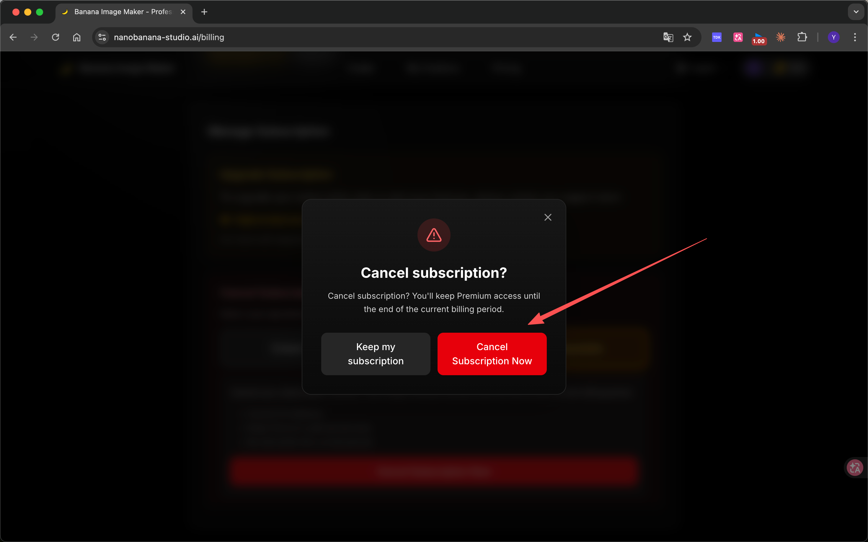 Cancel subscription step 4